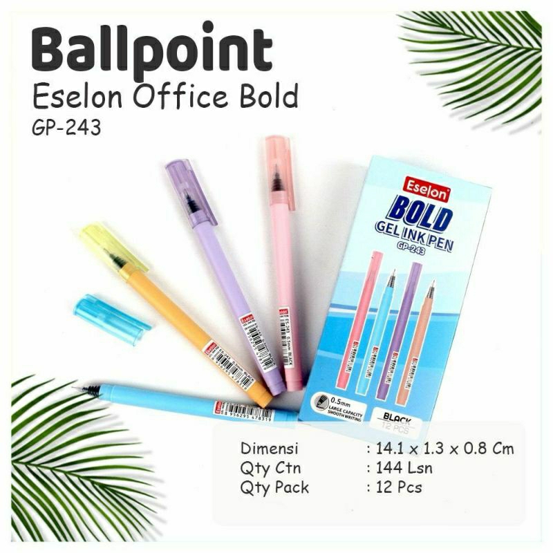 1 PACK = 12 PCS Ballpoint Gel Eselon Bold 0.5 GP 243