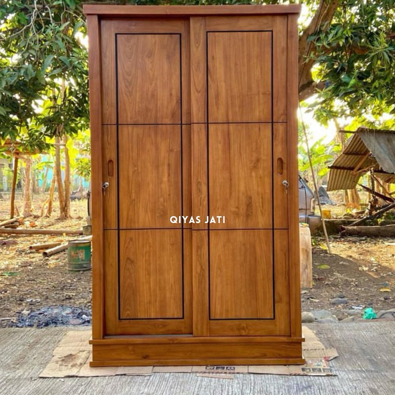 Lemari pakaian 2 pintu sliding door lemari baju pintu geser jati tua