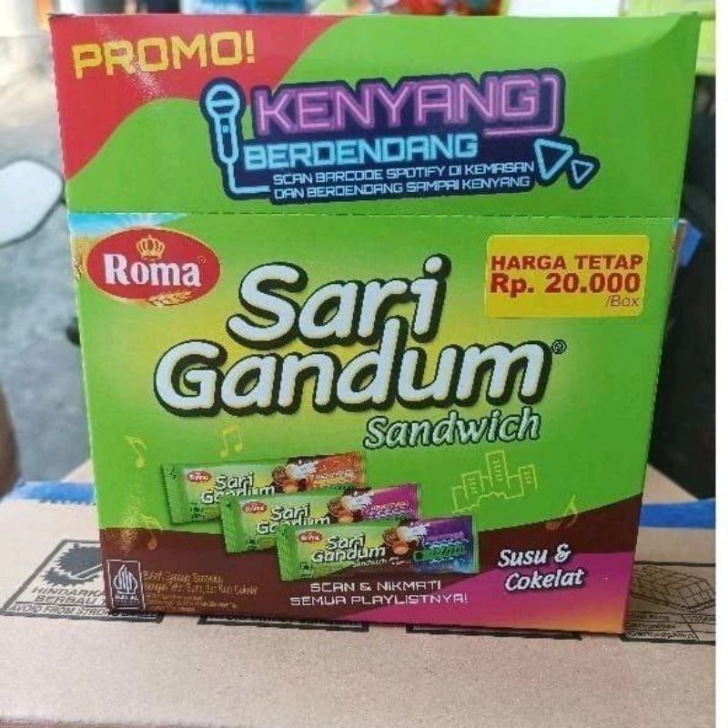 

biskuit Roma Sari Gandum 1 box isi 12 Sarigandum sandwich coklat