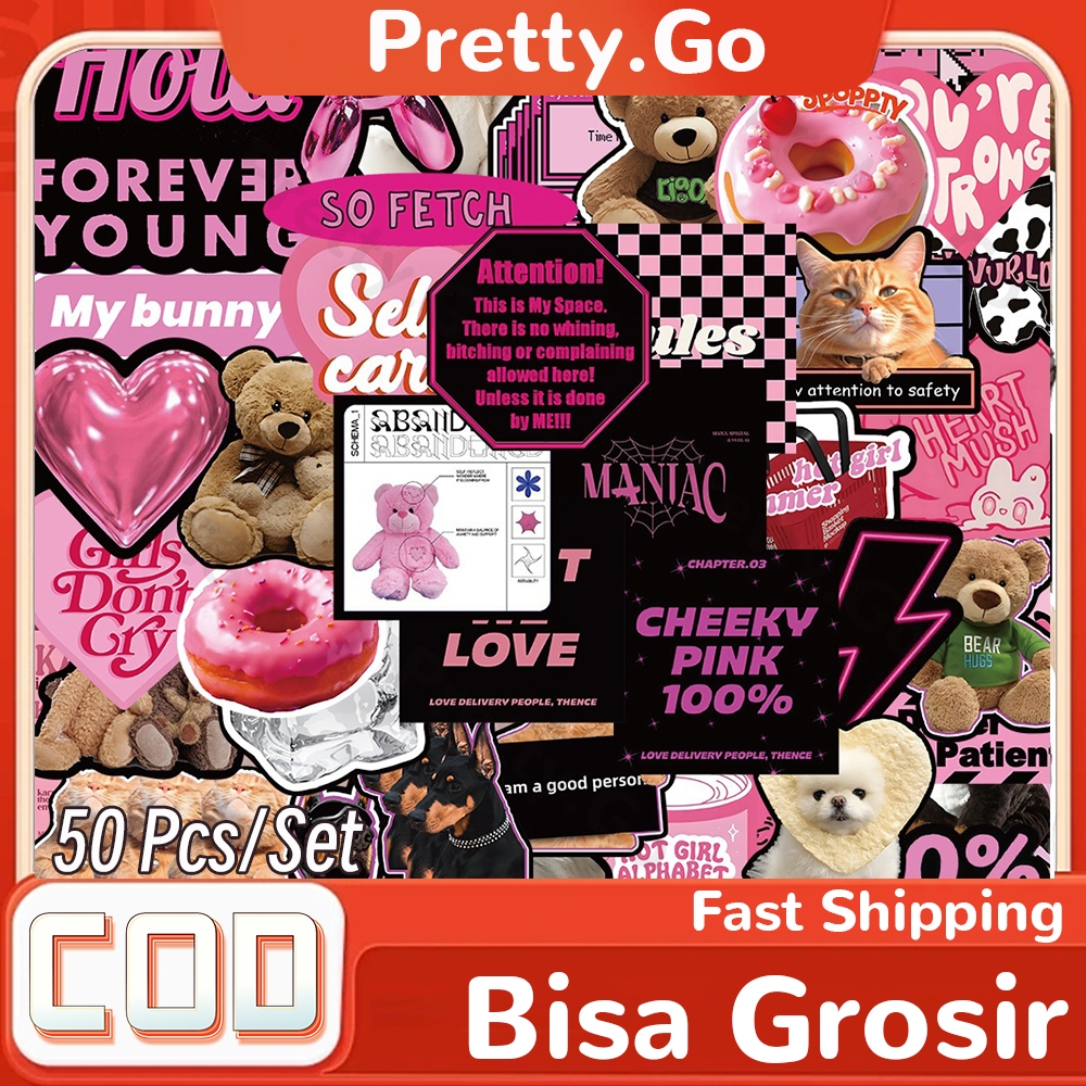

50Pcs Stiker Anti Air Bertema ins Berwarna Pink Dengan Tulisan Bahasa Inggris Cocok Untuk Dekorasi Casing HP Gelas Dan Buku Jurnal