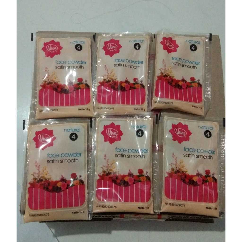 (6 pcs Besar) VIVA - Bedak Tabur Zak Face Powder Satin Smooth Sachet - NATURAL 15gr