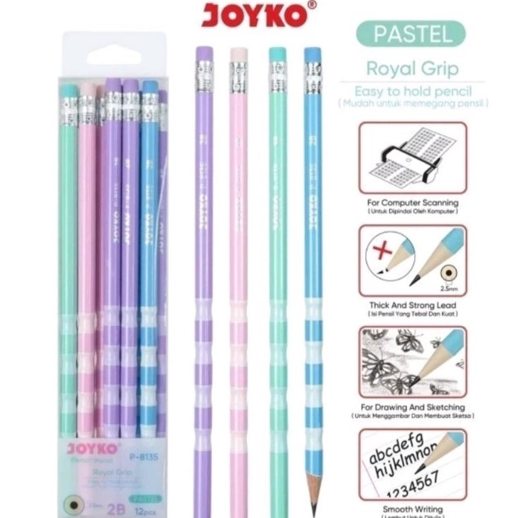 

TERJAMIN 12pcs Pensil 2B Pensil P8135 Royal Grid Pensil 2B