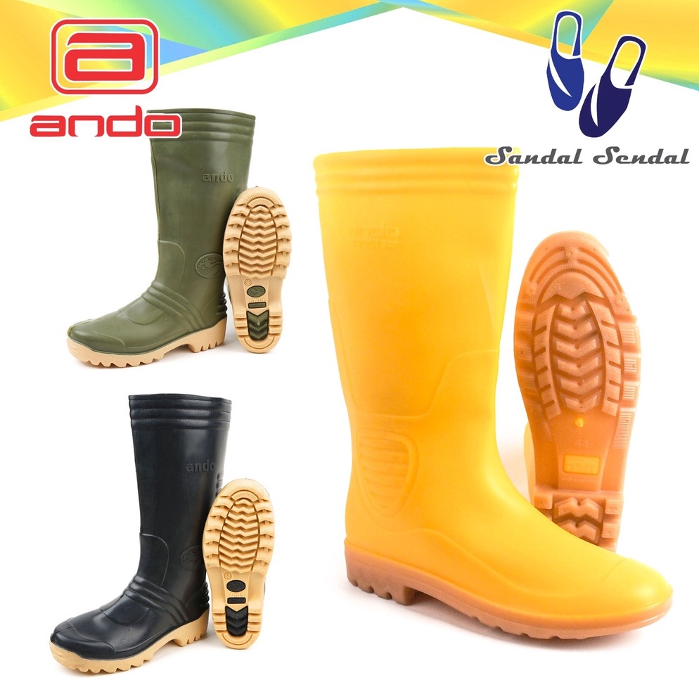 Oke Pr Sepatu Boots Tinggi ANDO DRAGON HIJAU HITAM  KUNING Karet Lokal Nyaman Ringan Anti Air  Slip