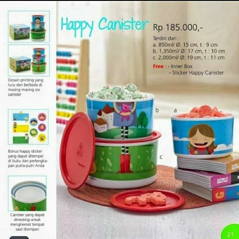 tupperware happy canister 1 set isi 3 pcs - toples wadah bekal lauk piknik botram arisan