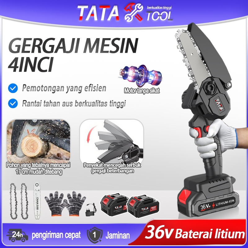 TATA 【COD】Gergaji Mesin Mini Genggam Tanpa Kabel 2 Baterai ⚡ Gergaji Mesin Portabel 6 Inci Gergaji M