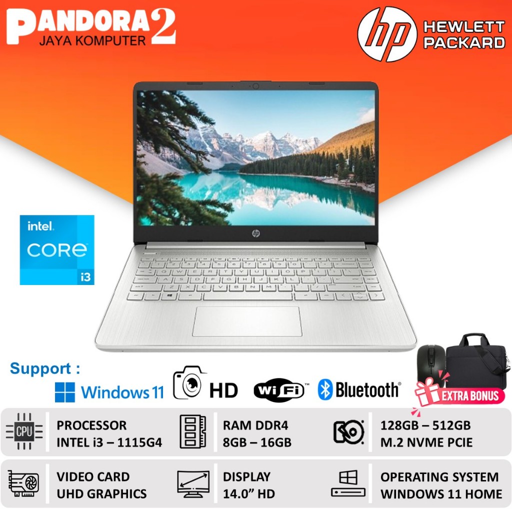 Laptop HP core i3 512GB SSD 16GB 14 inch Windows 11 Home Baru Murah