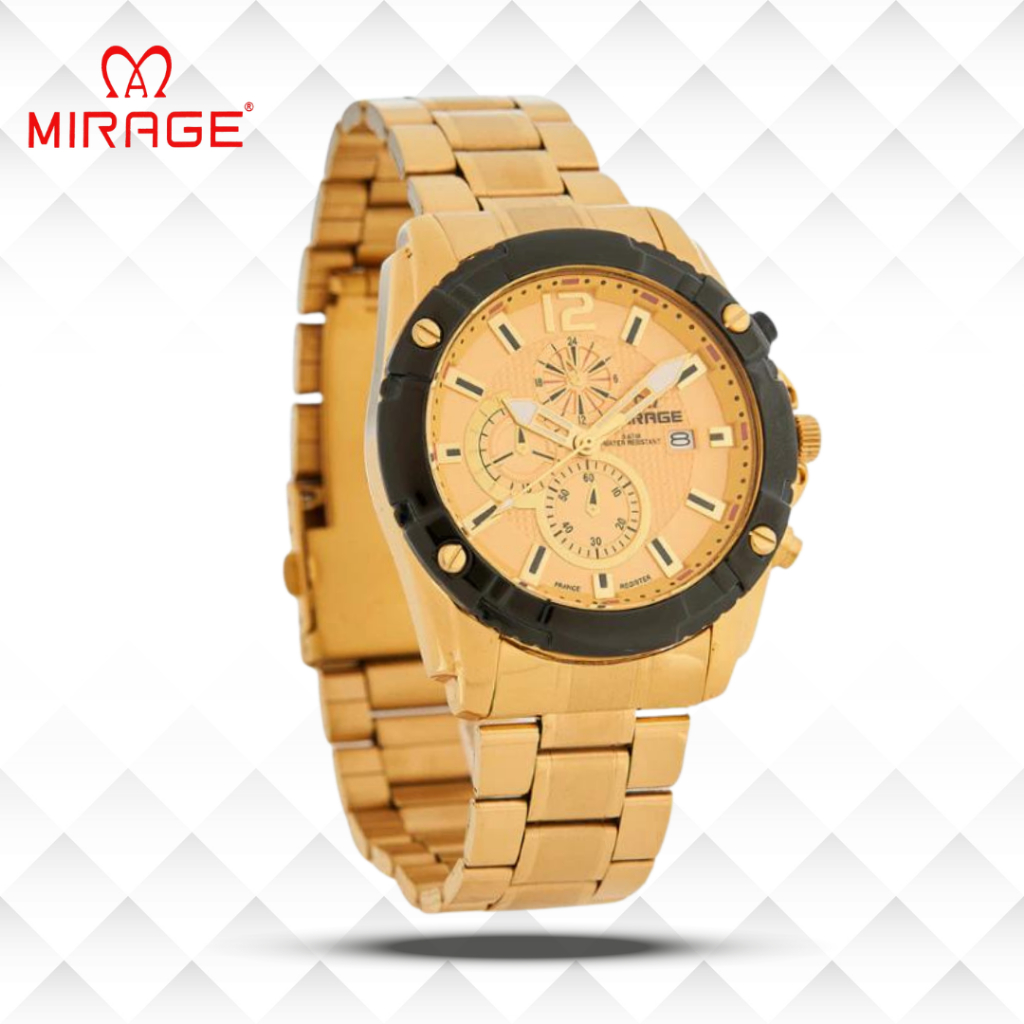 Mirage Jam Tangan Pria Analog 8714 M Gold Original Stainless