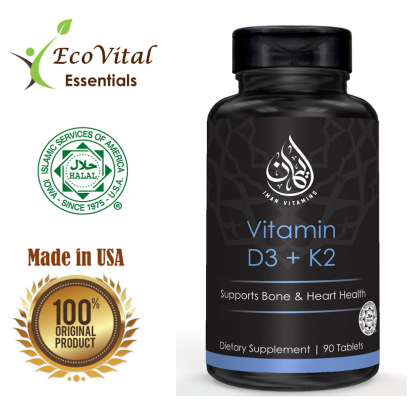 Vitamin D3 K2 (Halal) Iman Vitamin , 90 Chewable Tablets, Vitamin D 2000 iu + Menaquinone-7 (MK7)