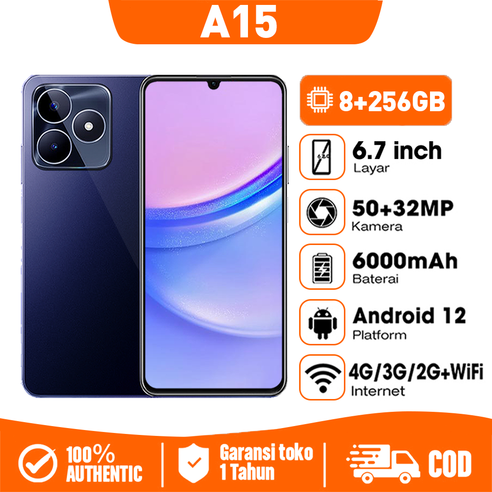 hp murah A15 Terbaru hp murah cuci gudang 2024 asli ori ram 8 256GB 128GB layar 6.7inci Handphone an