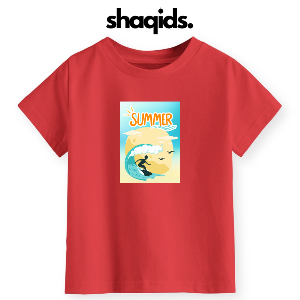 Baju Anak Laki Laki Kaos Anak Perempuan Lengan Pendek Gambar Pantai Summer Surfing Usia 1-10 Tahun
