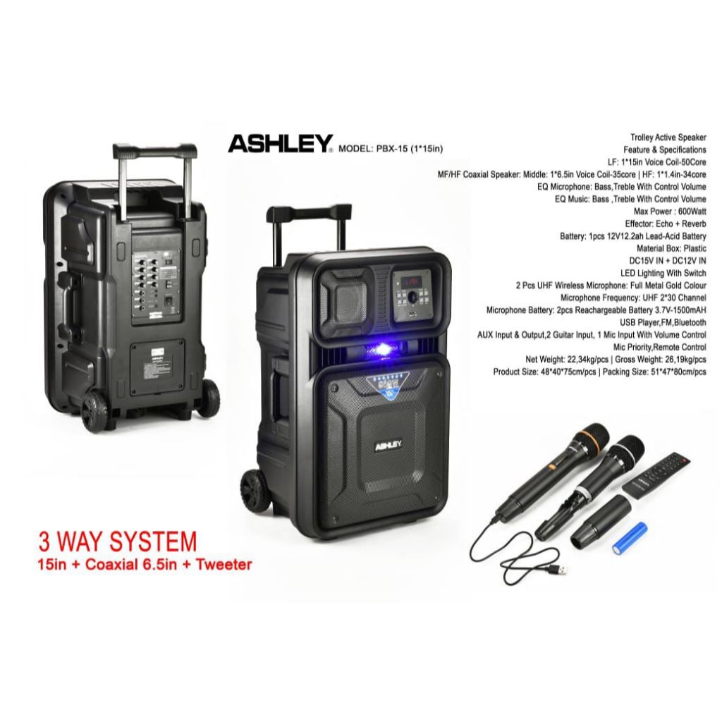 Trolley Active Speaker Ashley PBX-15 Speaker Portable 15 inch