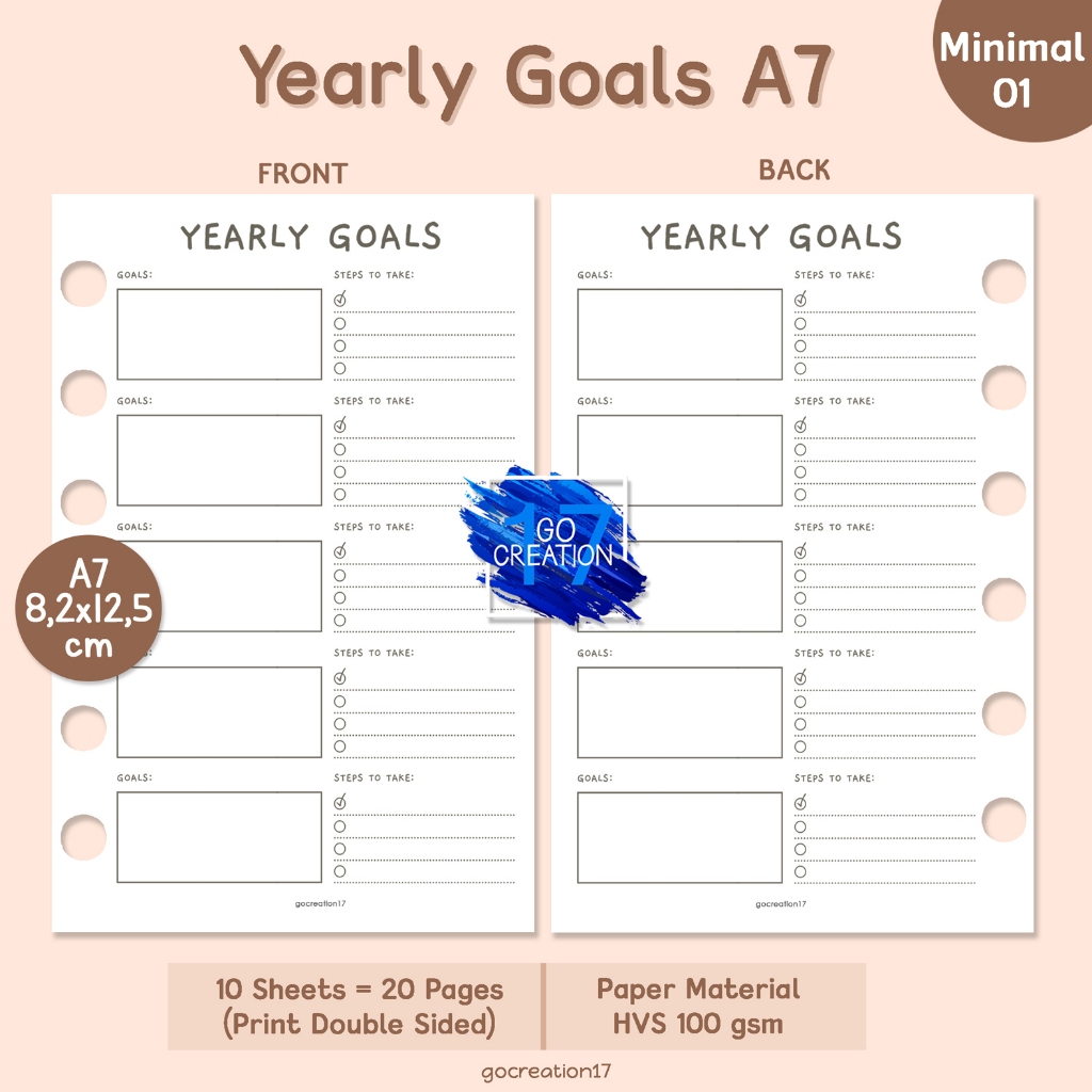 

Buku Planner Refill Kertas Isi Binder Yearly Goal Simple Minimalis A7