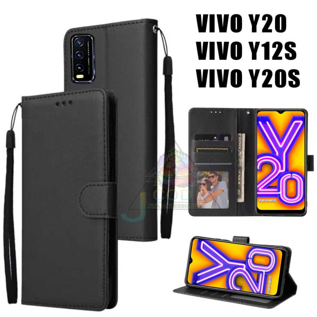 Case Dompet Lipat Polos Walet Leather Tipe VIVO Y20/Y20S/Y12S Flip Dompet magnet penutup case dompet