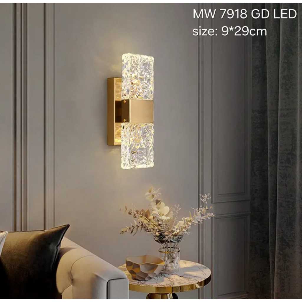 Apollo Lighting Lampu Hias Kristal Glass Gold Lampu Tidur Kamar Minimalis Lampu Teras Rumah Block Ic