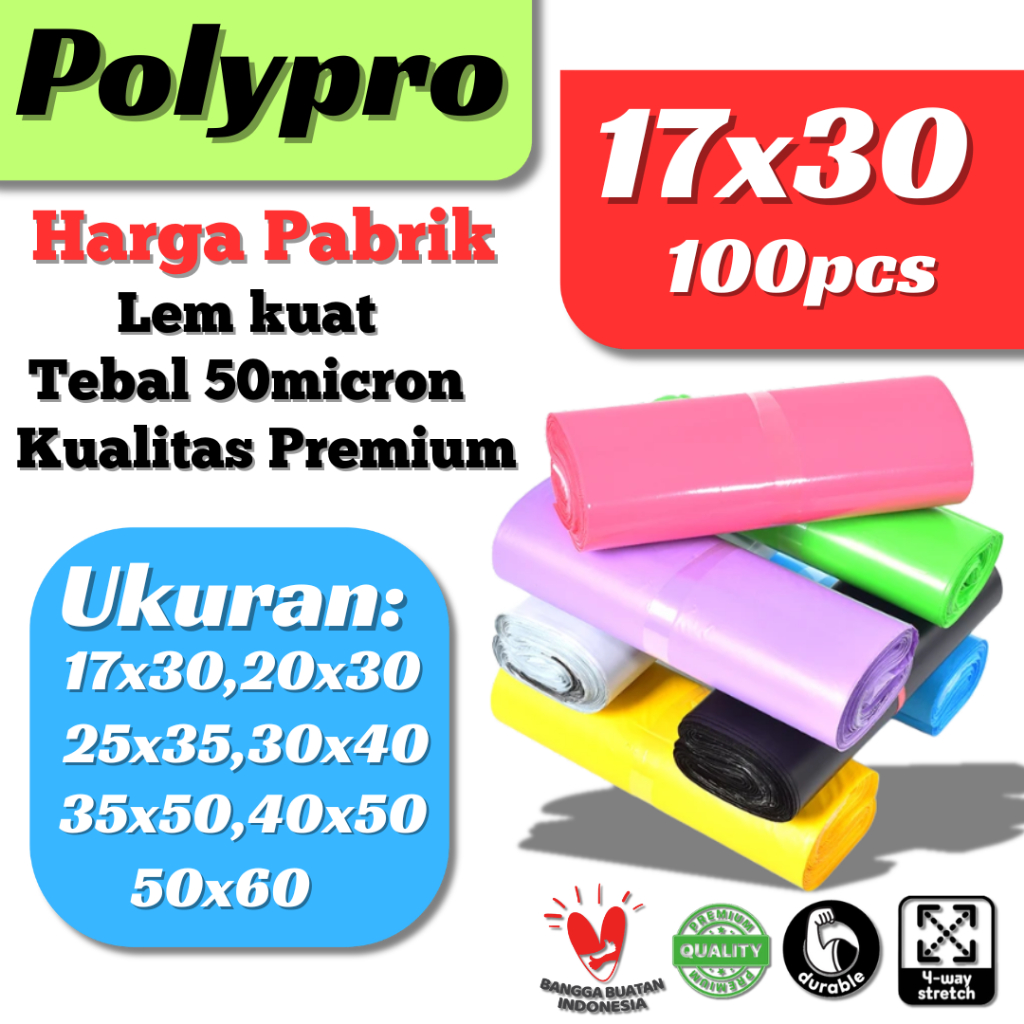 

Plastik Packing 17x30 / Polymailer Warna LDPE Glossy (Isi 100Pcs)