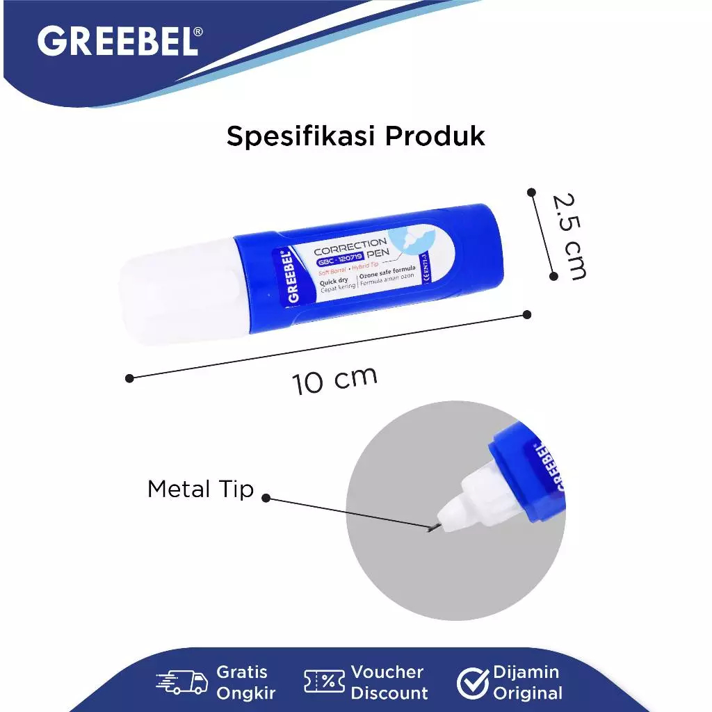 

GREEBEL Correction Pen / Tip X GBC 120719 Tersedia 1 Pack (12 Pcs) / 6 Pcs / 3 Pcs