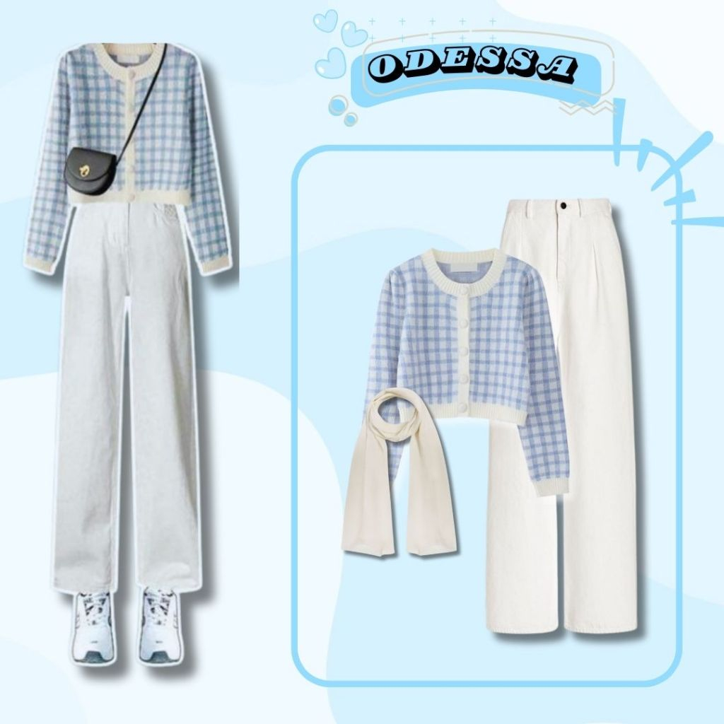 Ootd Korean Style (Cardigan+celana+hijab) Odessa Set-Nn12
