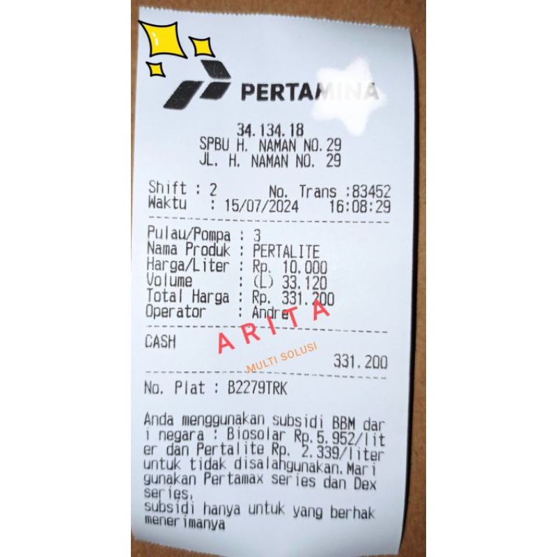 LANGSUNG CETAK CUSTOM SPBU NOTA BON STRUK BBEM BERBAGAI VARIASI STRUK BON NOTA POM PRINT THERMAL