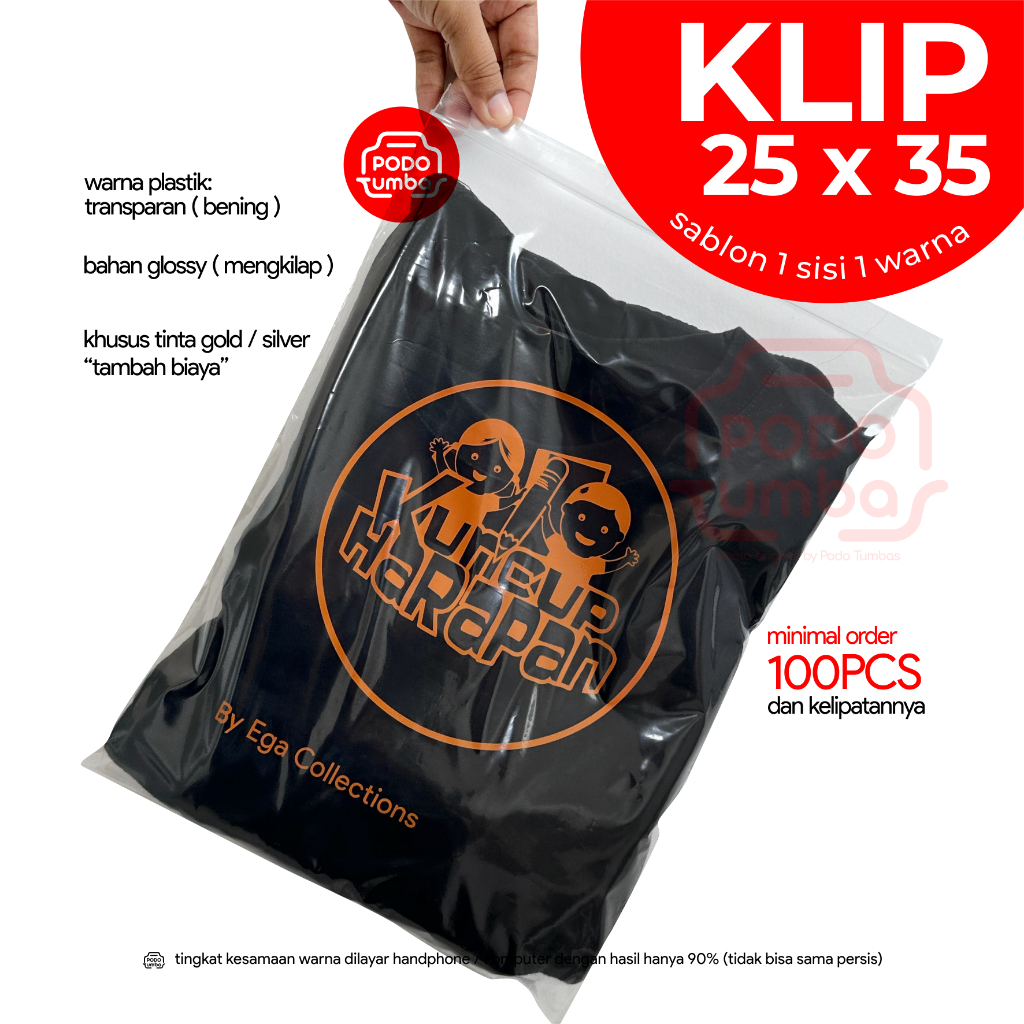 Sablon Plastik Klip Kaos  25x35 Zipper Ziplock