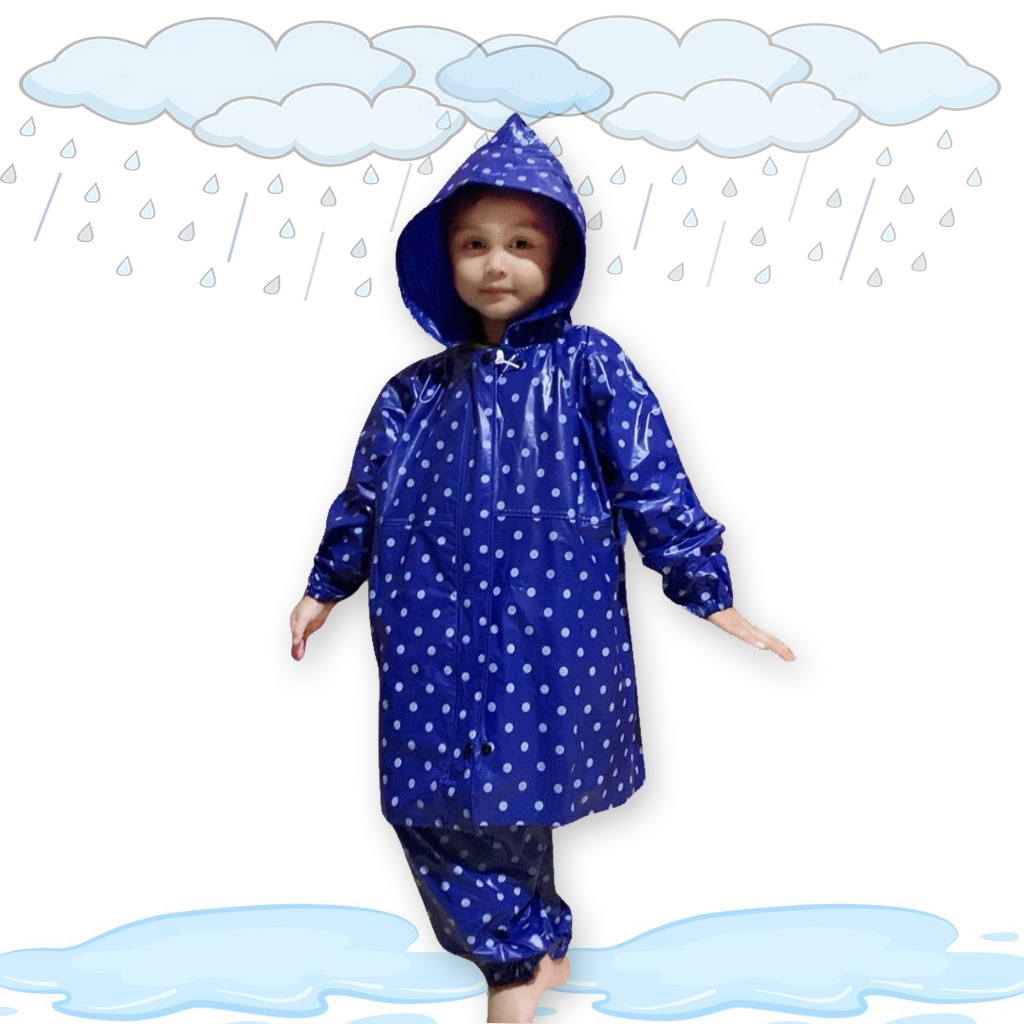 Jas Hujan Setelan Anak Polkadot Raincoat Mantel Laki - Laki Perempuan