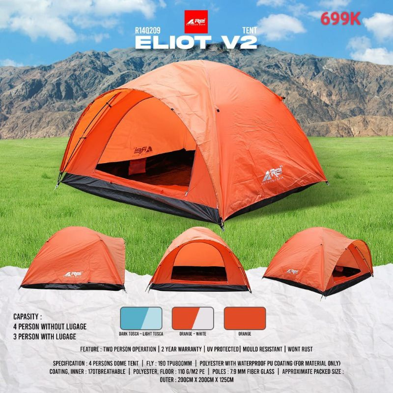 TENDA CAMPING GUNUNG KAPASITAS 4 ORANG AREI ELIOT DOUBLE LAYER REI ELLIOT R14Q 089