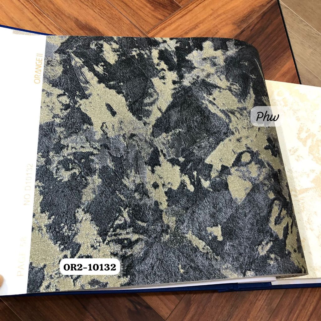 Wallpaper Dinding Tembok Plester Semen Hitam Hijau Abu Ornamen Gold Glitter Murah Orange II