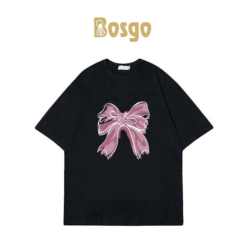 Bosgo Korean Style Bow Print T-shirt Oversize T-shirt Baju Oversize Distro Kaos Pria Wanita