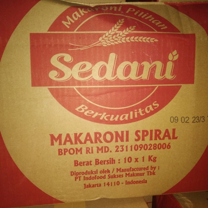 

1 Dus Sedani Makaroni Spiral isi 10 pcs x 1 Kg