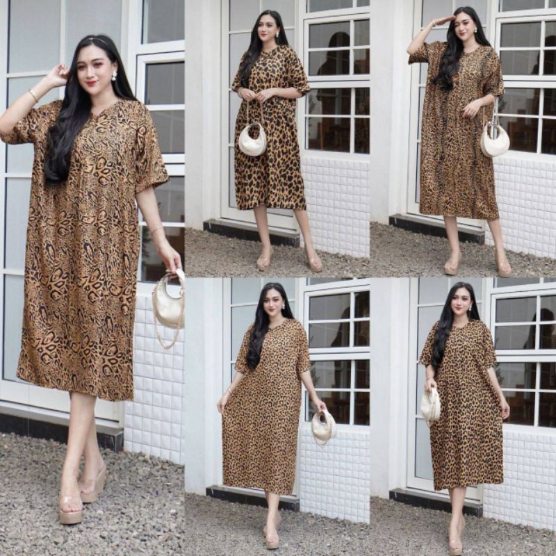 Daster Motif Leopard | Daster Hyaenis | Daster Wanita Terbaru | Dress Wanita Motif Macan Tutul