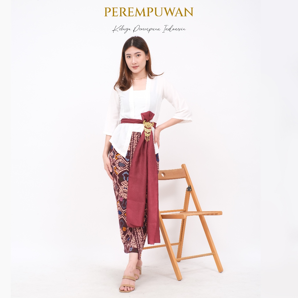 PEREMPUWAN Kebaya Kutu baru Wisuda Bali Hitam Putih Polos Baju Adat Wanita Jawa Satu Set Modern