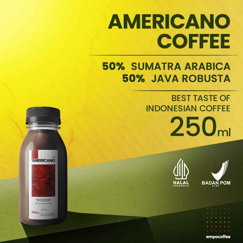 

Americano Coffee 250 ml Minuman Kopi Kekinian 50% Arabika 50% Robusta - 250 ml