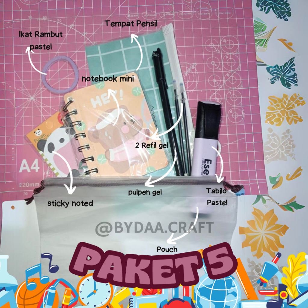 

Bydaa.craft - PAKET 5 - SET ALAT TULIS 9 IN 1 LENGKAP / STATIONERY UNTUK HADIAH / HAMPERS KADO GIFT UNTUK LEBARAN / HAMPERS