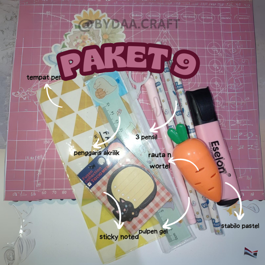 

Bydaa.craft - PAKET 9- SET ALAT TULIS 10 IN 1 LENGKAP / STATIONERY UNTUK HADIAH / HAMPERS KADO GIFT UNTUK LEBARAN / HAMPERS