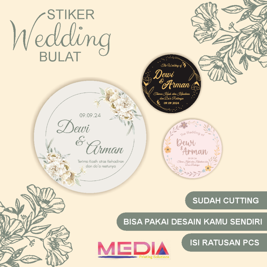 

Sticker Wedding Bulat Stiker Ucapan Souvenir Pernikahan Bisa Custom Desain