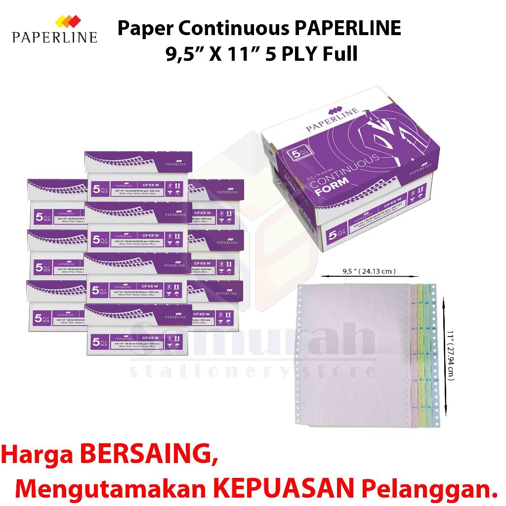 

HJK Kertas Continuous Form Paperline 9,5 x 11 K5 W Full 2 Ply NCR / 9,5 x 11/2 K5 W Prs ( Warna Bagi