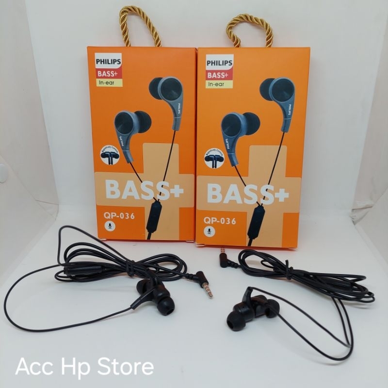 Headset Philips Black Microphone Jack 3.5 Handsfree Philips BASS+ Universal Semua Hp Cocok