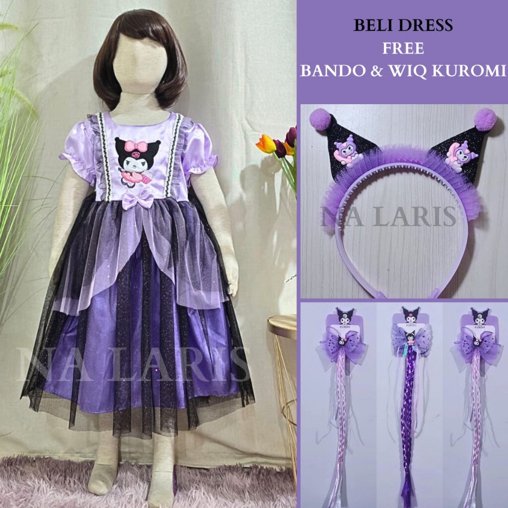 ( GRATIS BANDO KUROMI ) Dress ultah kuromi anak perempuan usia 3-10 tahun - dress anak gaun pesta im