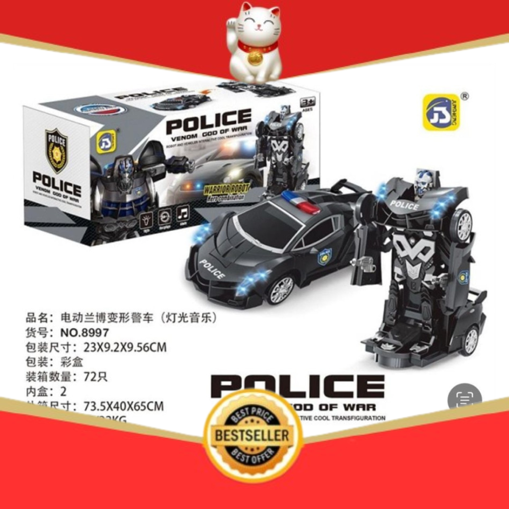 MAINAN ANAK MOBIL ROBOT POLICE HITAM WARRIOR POLICE ROBOT CAR MOBIL BISA BERUBAH JADI ROBOT