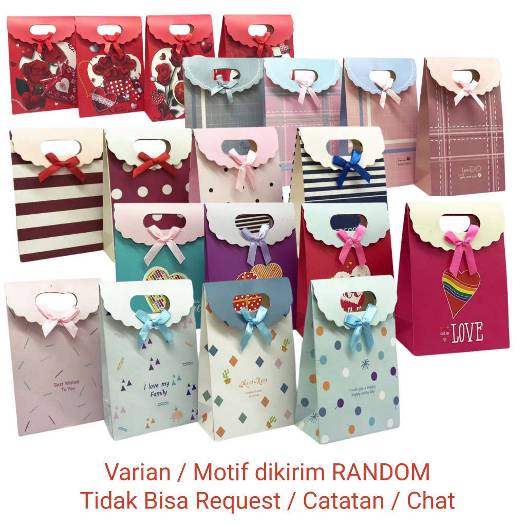 

(1 LSN isi 12 pc Mix Random) Paper Bag Pita + Tutup M (19x27cm)