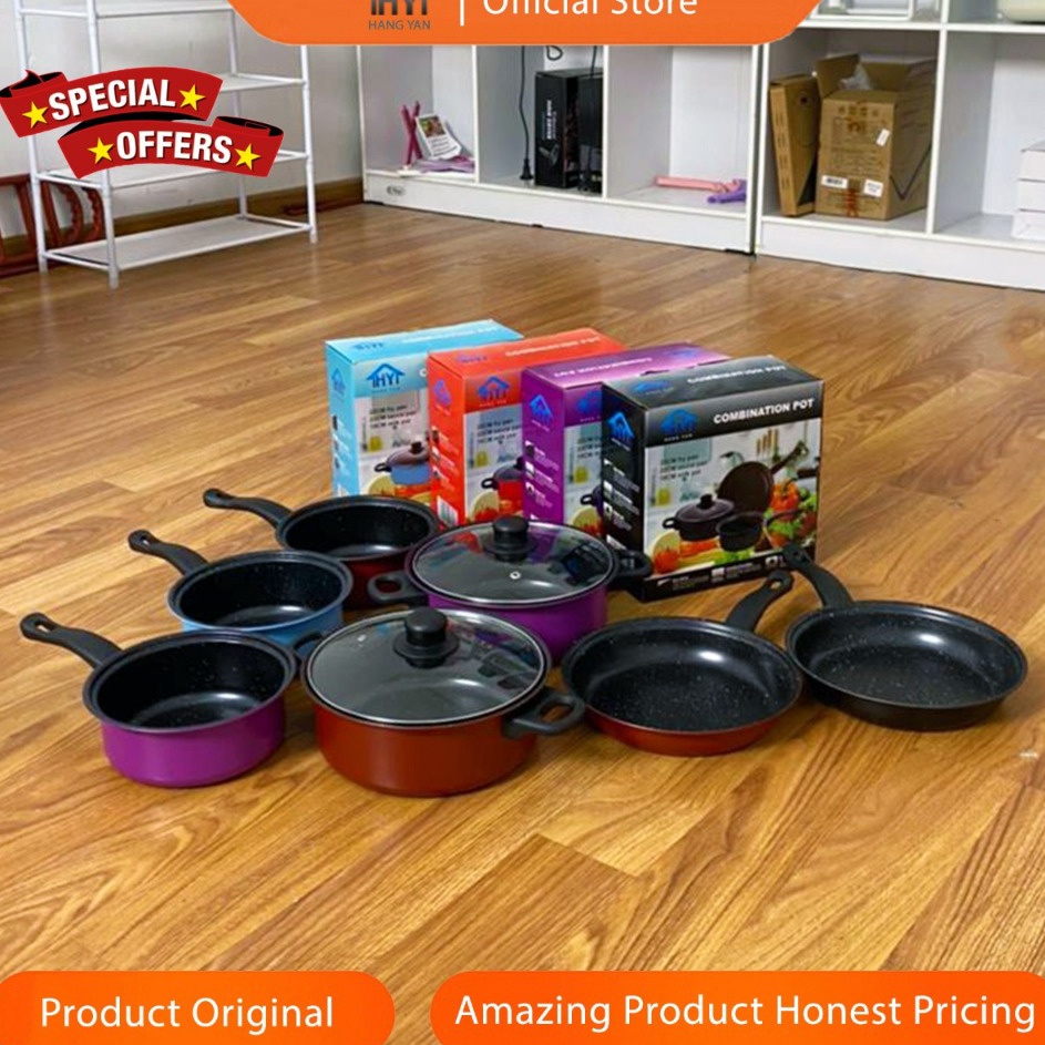 Dijamin Ori  Luckies Panci Set 3 IN 1 Anti Lengket Panci Isi 3 Tutup Kaca Panci Set Pot Cookware Set