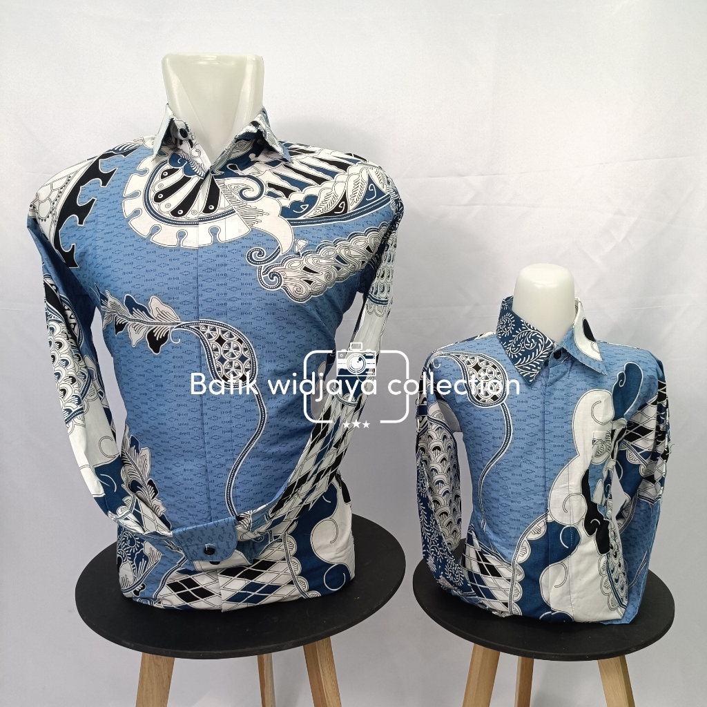 kemeja batik couple ayah anak katun premium lapis furing_batik couple ayah anak biru muda