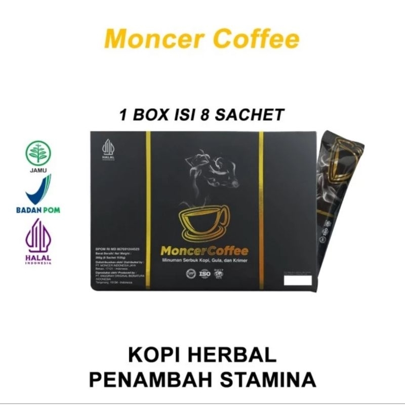 

COFFFIIEE MOONNCHHEERR COFFIIEE - 1 BOX 8 SACHET Kopi Herbal Pria Dewasa Halal dan Sudah BPOM dari PT. AOBI