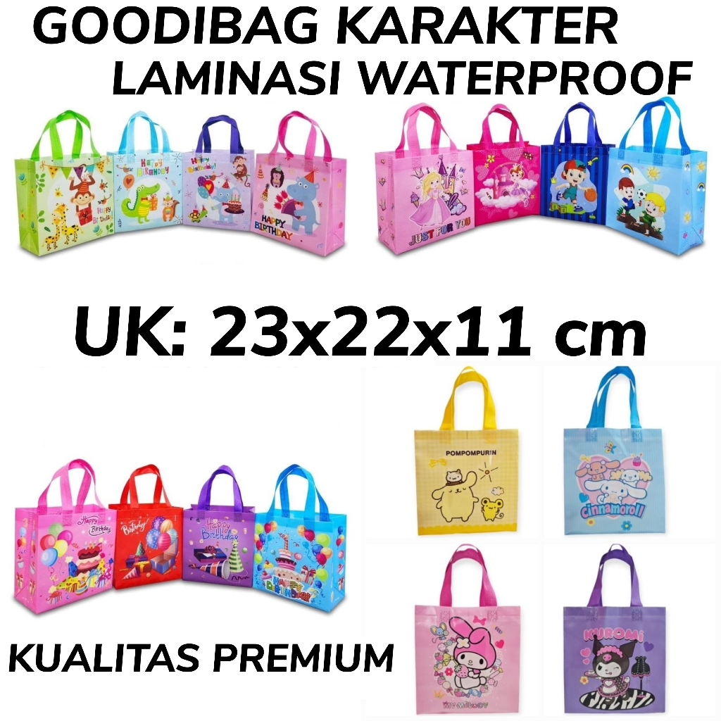 

(AV) GOODIEBAG KARAKTER LAMINASI WATERPROOF UK 23X22X11 CM