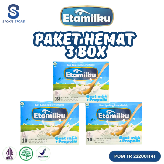 

Paket Hemat 3 Box: Susu Kambing Etawa Bubuk ETAMILKU Goat Milk Propolis Kesehatan Alami BPOM