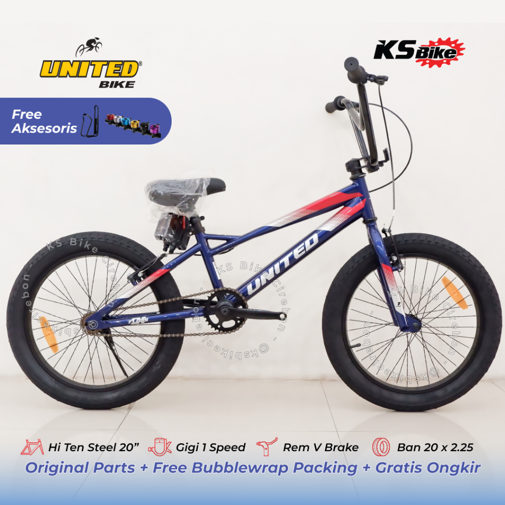 BMX United Floss 20 Inch Frame Steel Rem V Brake Sepeda Anak Laki Laki Umur 8 9 10 11 12 Tahun KS Bi