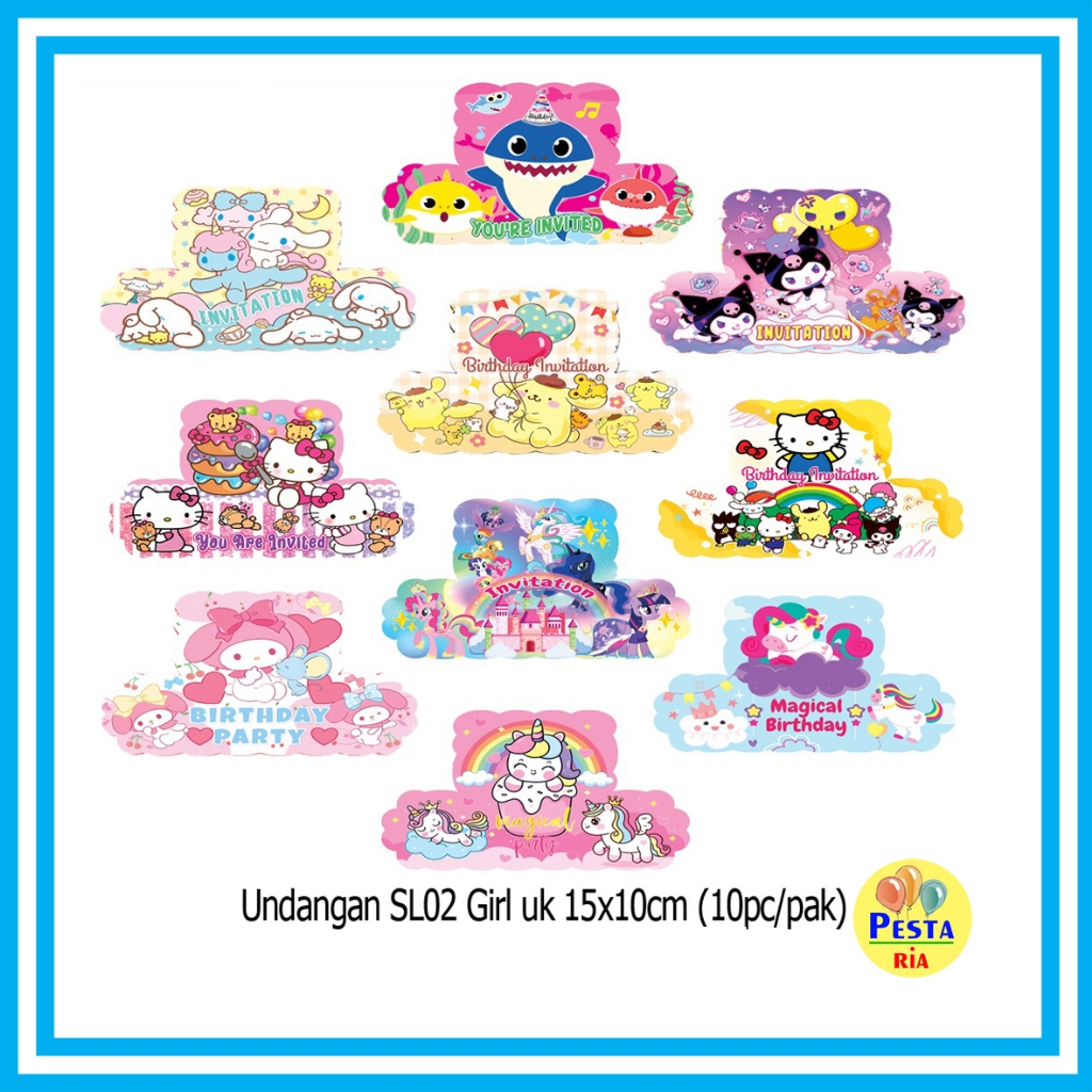 MURAHH 5 PCS UNDANGAN ULANGTAHUN SL02 + FREE PLASTIK  / ANAK CEWEK BT21 / UNDANGAN ULTAH BENTUK KARA