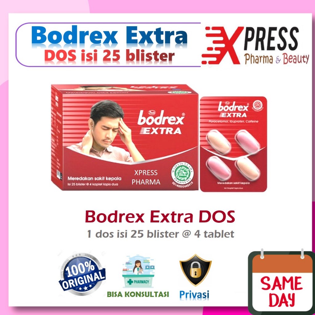 XPRESS  DOS Bodrex EXTRA isi 25 strip Blister Tablet Bodrek Obat Pusing Sakit Kepala Bodreks