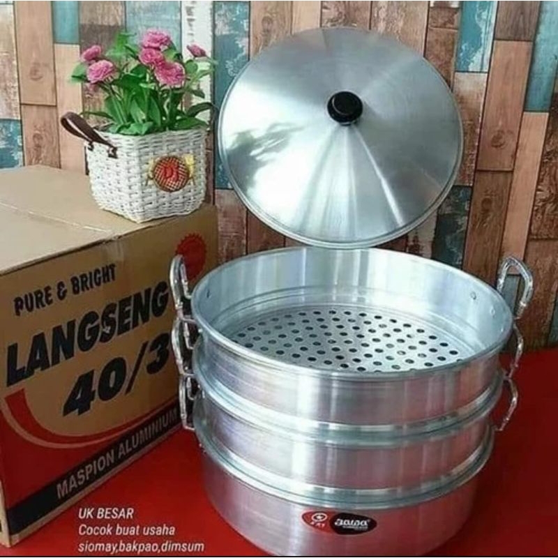 Langseng Jawa 33 CM / Panci Langseng Steamer Kukusan Klakat Jawa Alumunium ORIGINAL MASPION