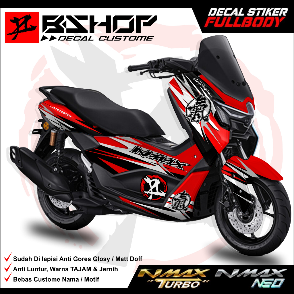 Sticker decal full body yamaha NMAX TURBO - NMAX NEO motif grafis kanji jepang variasi bebas custome