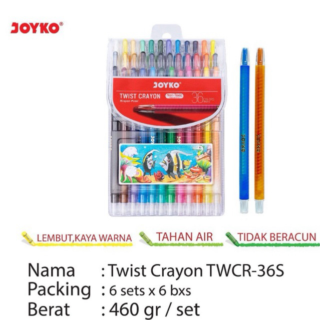 1 set Twist Crayon 36 Warna / Crayon Putar 36w / Krayon putar Joyko Titi TWCR-36S 36 warna